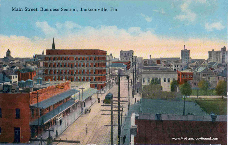 Jacksonville, Florida, Main Street, Business Section, vintage postcard photo