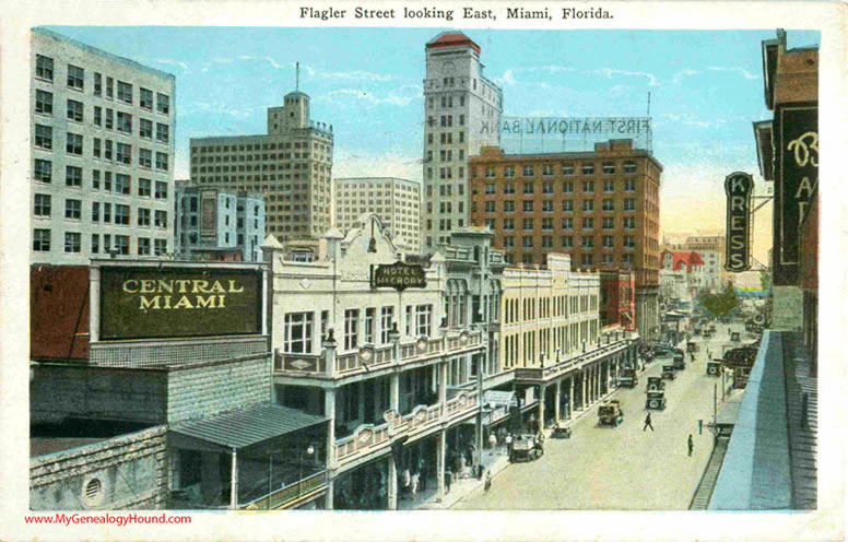 Miami, Florida, Flagler Street Looking East, vintage postcard, historic photo