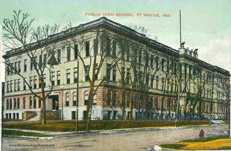 Ft. Wayne, Indiana, Public High School, vintage postcard, historic photo