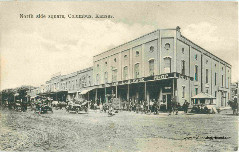 Columbus, Kansas, North Side of Square, vintage postcard, historic photo