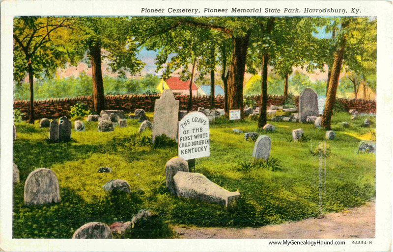 Harrodsburg, Kentucky, Pioneer Cemetery, Pioneer Memorial State Park, vintage postcard, historic photo