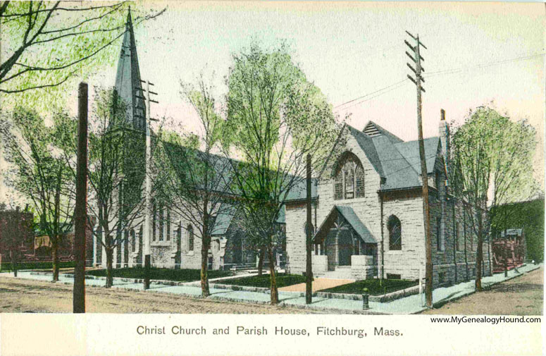 Fitchburg, Massachusetts Christ Church and Parish House, vintage postcard, historic photo