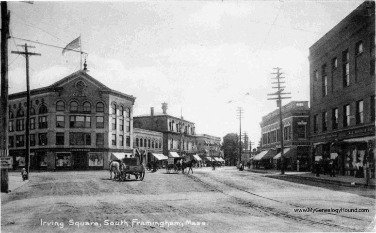 Framingham, Massachusetts, Irving Square, Street View, vintage postcard, historic photo