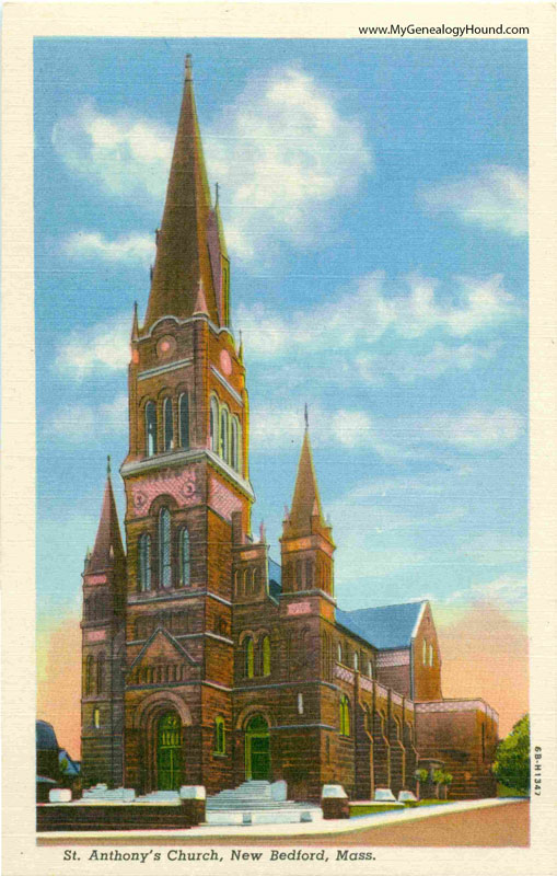 New Bedford, Massachusetts, St. Anthony's Church, vintage postcard, historic photo