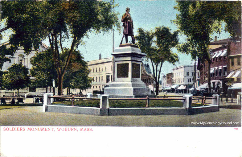 Woburn, Massachusetts, Soldiers Monument, vintage postcard photo