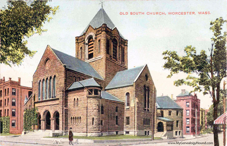 Worcester, Massachusetts, Old South Church, vintage postcard photo