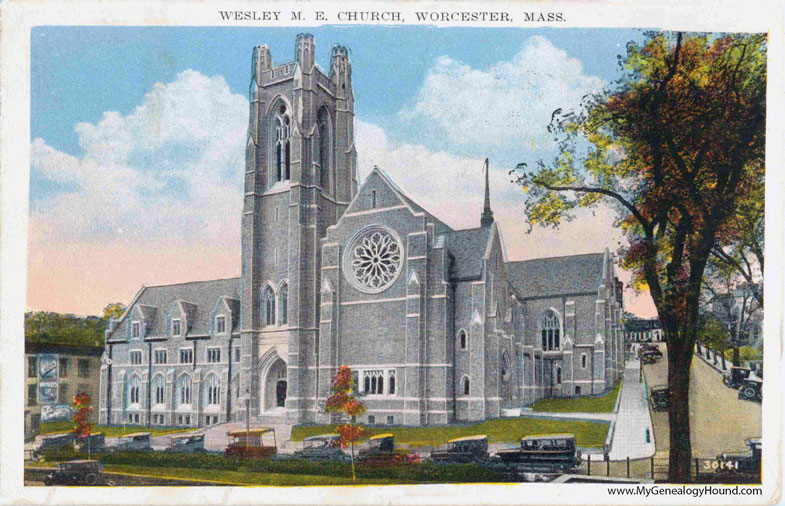 Worcester, Massachusetts, Wesley M. E. Church, vintage postcard photo