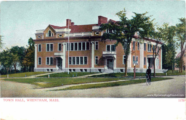 Wrentham, Massachusetts, Town Hall, vintage postcard photo
