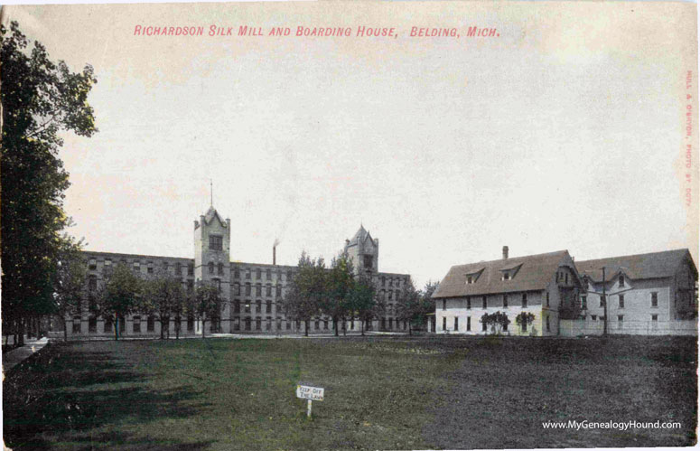 Belding, Michigan, Richardson Silk Mill and Boarding House, vintage postcard photo