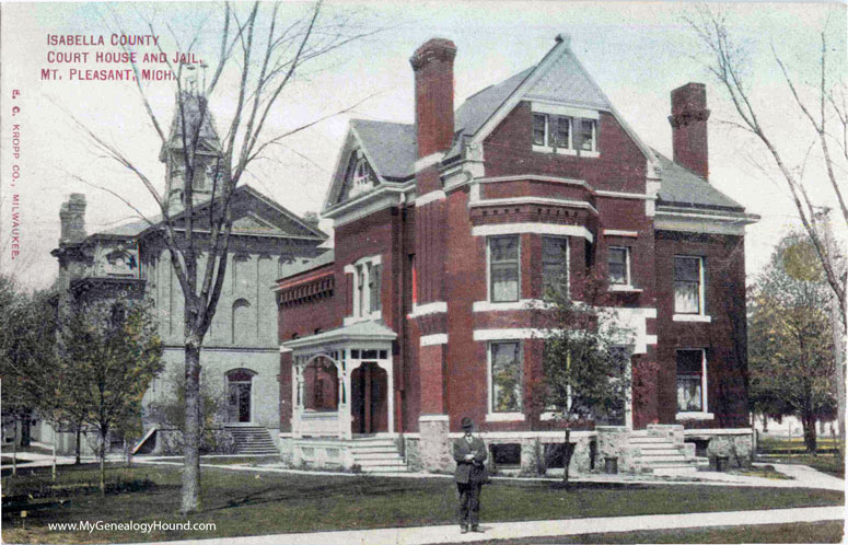 Mt. Pleasant, Michigan, Isabella County Court House and Jail, vintage postcard photo