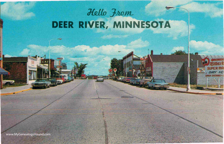 Deer River, Minnesota, Business District, vintage postcard photo