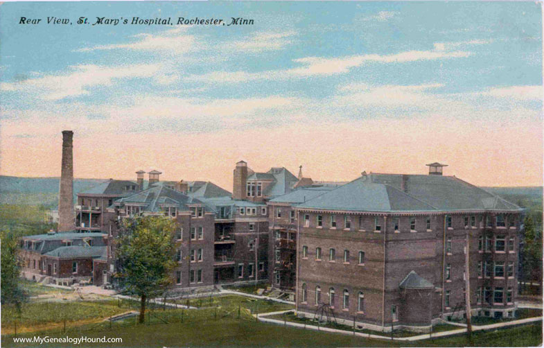 Rochester, Minnesota, St. Mary's Hospital, rear view, vintage postcard photo