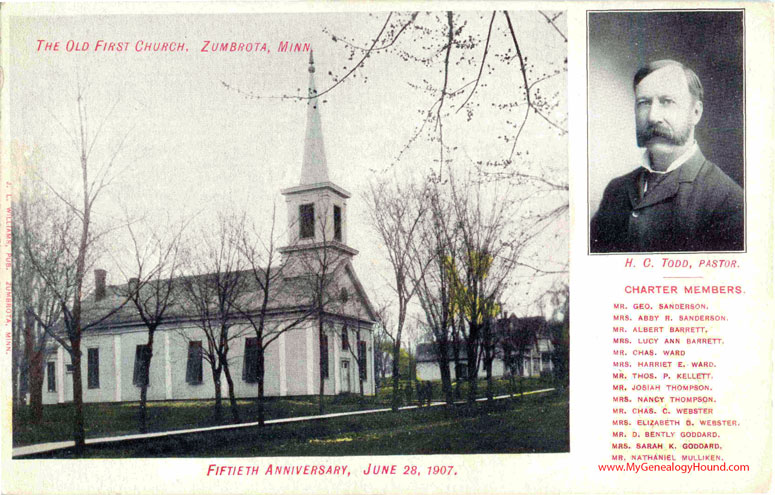 Zumbrota, Minnesota, The Old First Church, vintage postcard photo