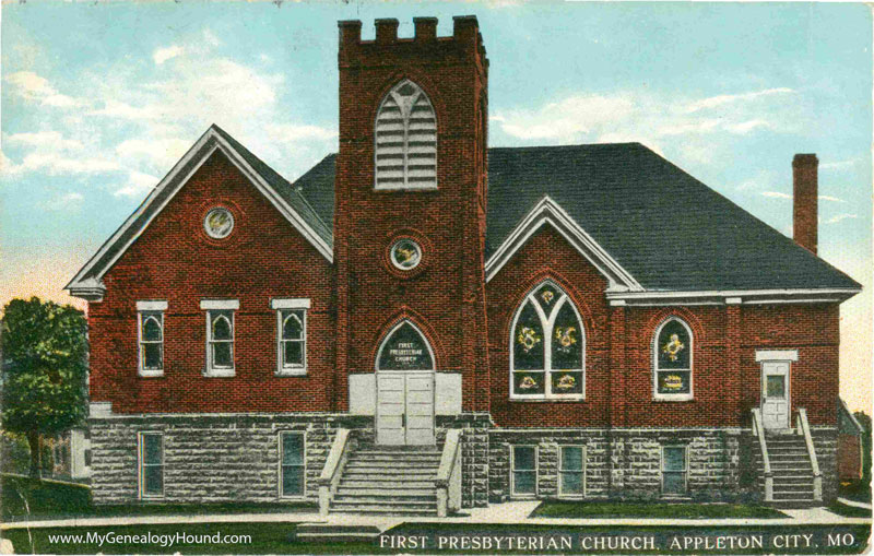 Appleton City, Missouri First Presbyterian Church, vintage postcard, historic photo