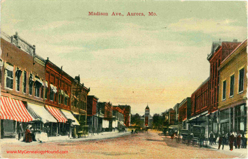 Aurora, Missouri, Madison Avenue, vintage postcard, Historic Photo, Lawrence County, MO