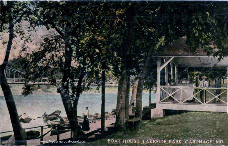 Carthage, Missouri, Boat House, Lakeside Park, vintage postcard photo Carthage, Missouri, Boat House, Lakeside Park, vintage postcard photo