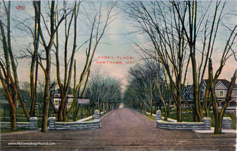 Carthage, Missouri, Cassil Place, vintage postcard photo, version one