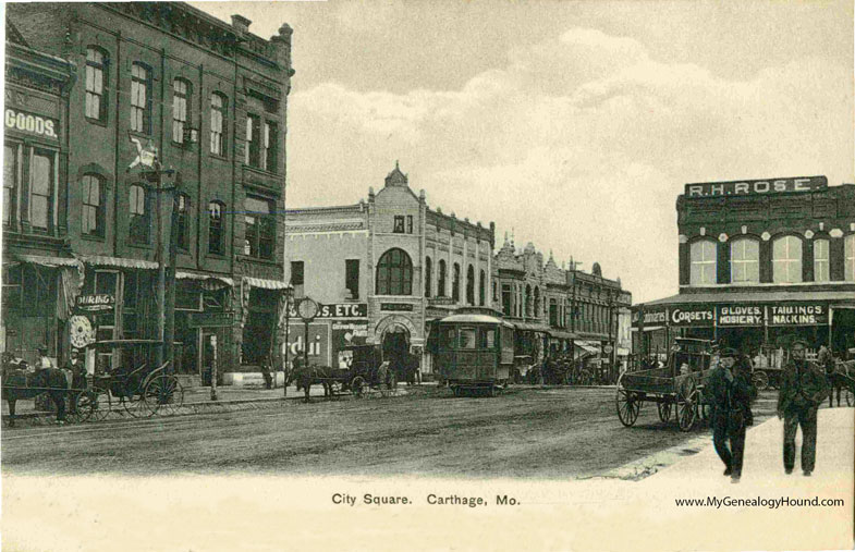 Carthage, Missouri, City Square, vintage postcard photo Carthage, Missouri, City Square, vintage postcard photo