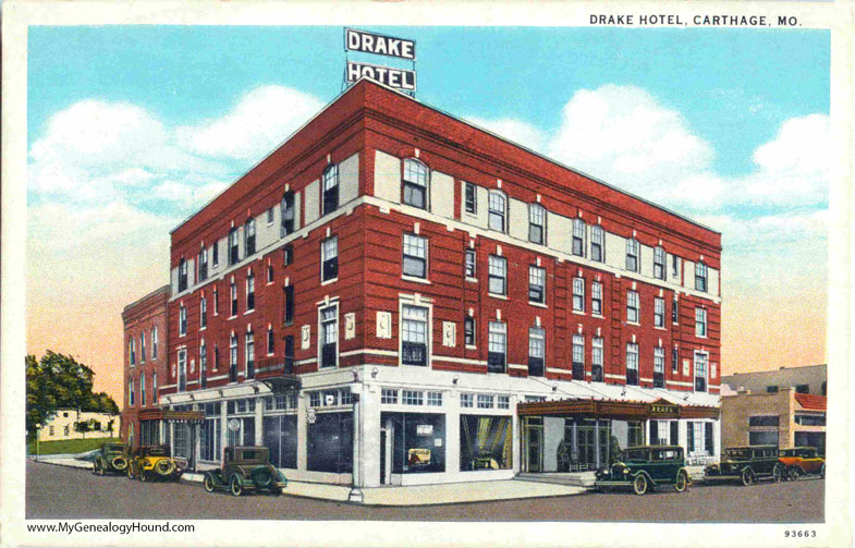 Carthage, Missouri, Drake Hotel, vintage postcard photo