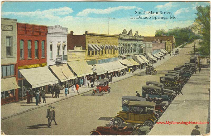 El Dorado Springs, Missouri South Main Street vintage postcard, antique, photo