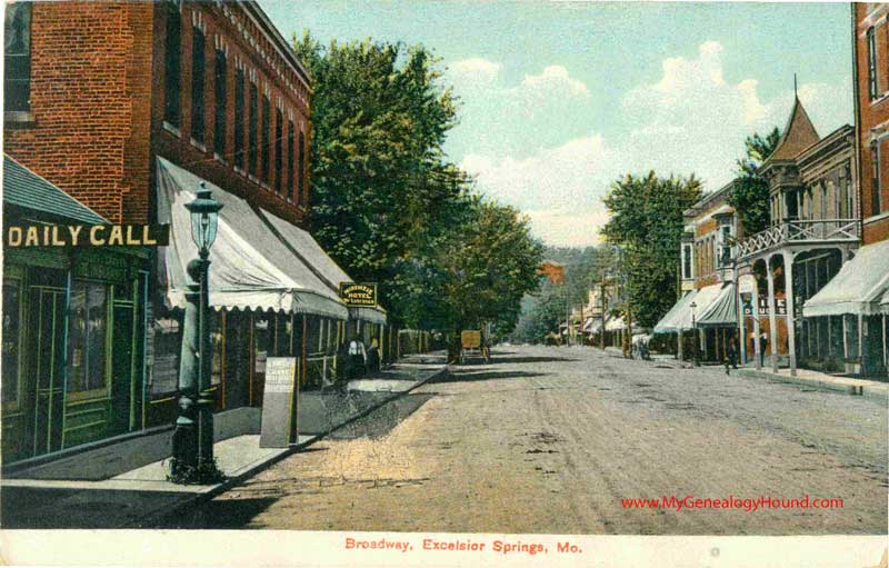 Excelsior Springs, Missouri Broadway street view vintage postcard, historic, photo