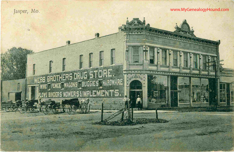 Jasper, Missouri, Webb Brothers Drug Store, vintage postcard, Historic Photo