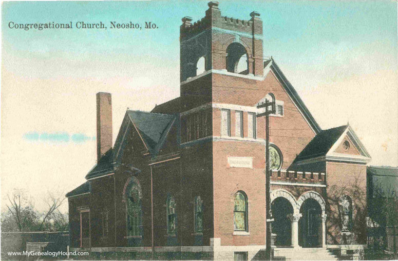 Neosho, Missouri, Congregational Church, vintage postcard, historic photo, two