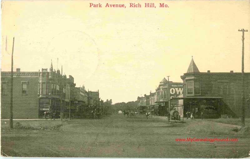 Rich Hill, Missouri Park Avenue vintage postcard, historic, photo