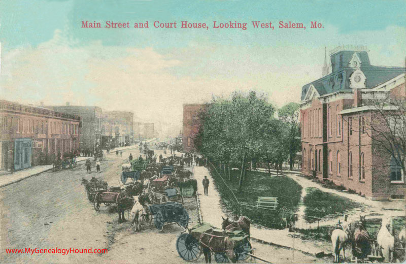Salem, Missouri, Main Street, Court House, vintage postcard, Historic Photo