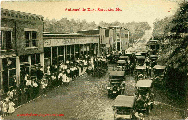 Sarcoxie, Missouri, Automobile Day, Red Front Mercantile Co., vintage postcard, Historic Photo, Jasper County