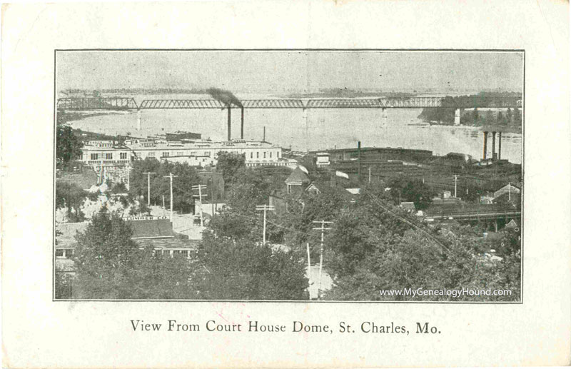 St. Charles, Missouri View From Court House Dome vintage postcard, historic photo