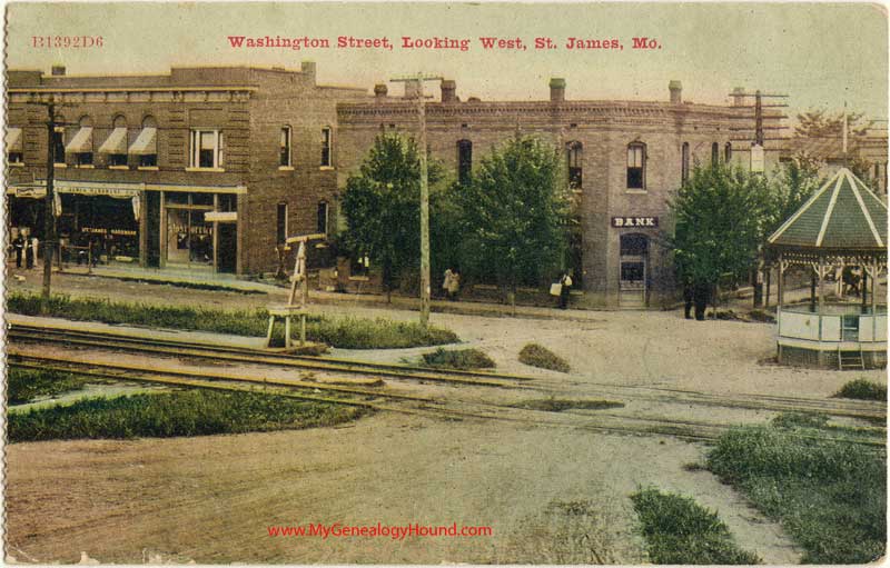 St. James, Missouri Washington Street Looking West vintage postcard, antique, photo, historical