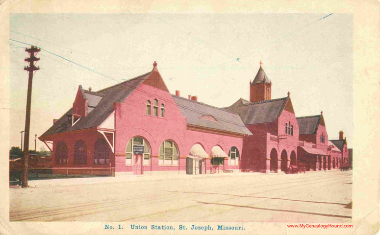 Union Depot, Railroad Station, St. Joseph, Missouri, 1906, vintage postcard