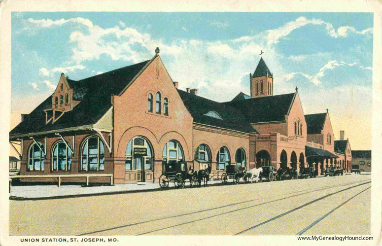 The Union Depot, Railroad Station, St. Joseph, Missouri, 1919, vintage postcard