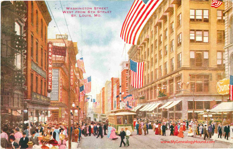 St. Louis, Missouri Washington Street West From 6th Street vintage postcard, historic photo