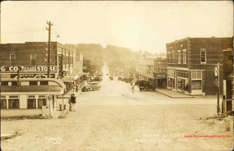 Anderson, Missouri Main Street Vintage Postcard view antique