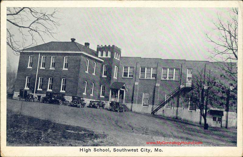 Southwest City, Missouri High School vintage postcard view, antique