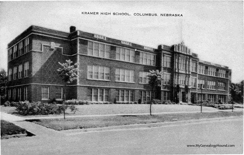 Columbus, Nebraska, Kramer High School, vintage postcard photo