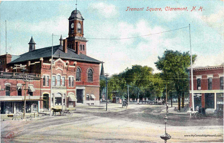 Claremont, New Hampshire, Tremont Square, vintage postcard, photo