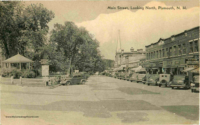 Main Street Looking North, Plymouth, New Hampshire, during the 1940's, vintage postcard, photo