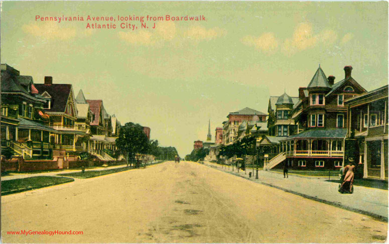 Atlantic City, New Jersey, Pennsylvania Avenue looking from Boardwalk, vintage postcard, historic photo