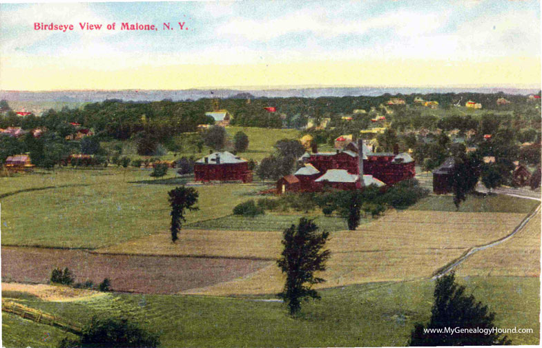 Malone, New York, Birdseye View, vintage postcard photo