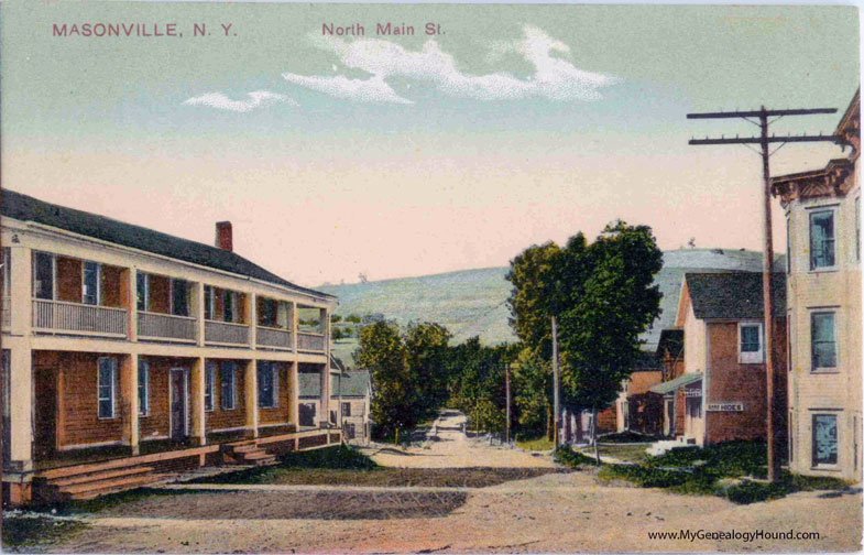 Masonville, New York, North Main Street, vintage postcard photo