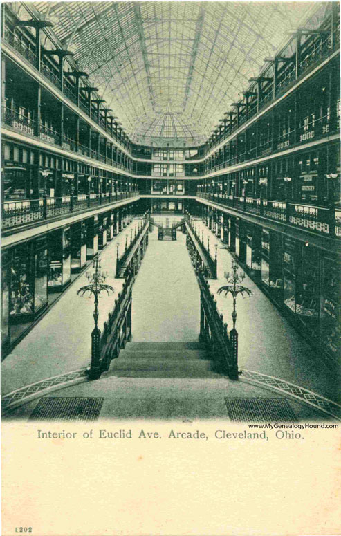 Interior view of the Euclid Avenue Arcade, Cleveland, Ohio, about 1908