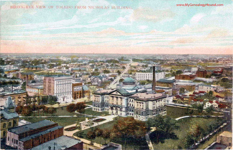 Toledo, Ohio, Bird's Eye View from Nicholas Building, vintage postcard photo