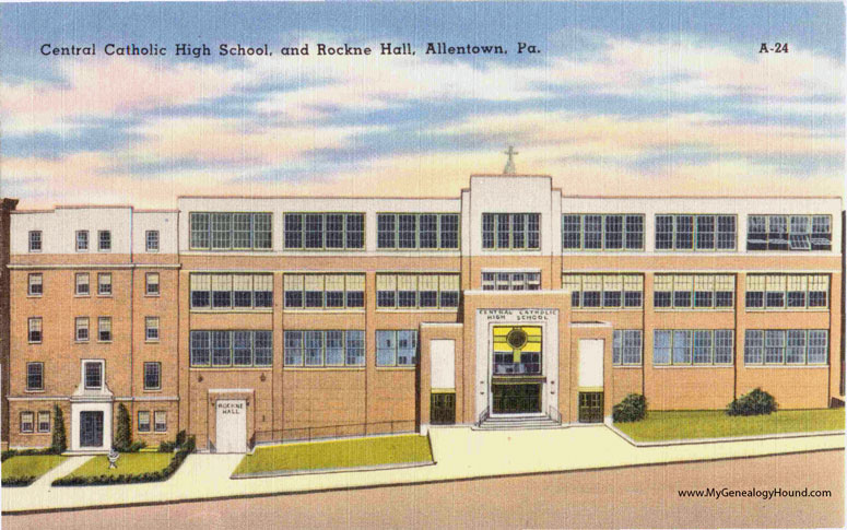 Allentown, Pennsylvania, Central Catholic High School and Rockne Hall, vintage postcard photo