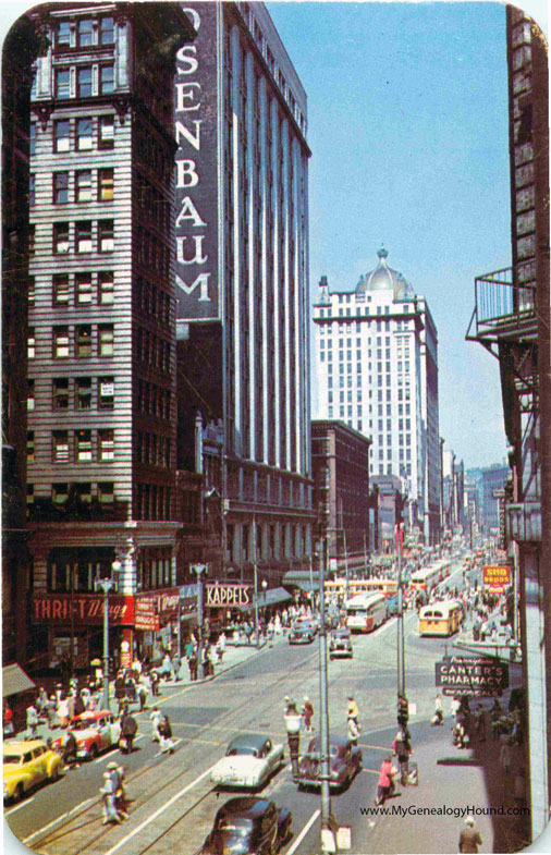 Pittsburgh, Pennsylvania, Liberty Avenue looking East, vintage postcard photo