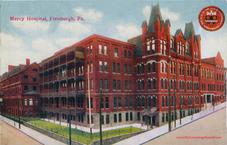 Pittsburgh, Pennsylvania, Mercy Hospital, vintage postcard photo