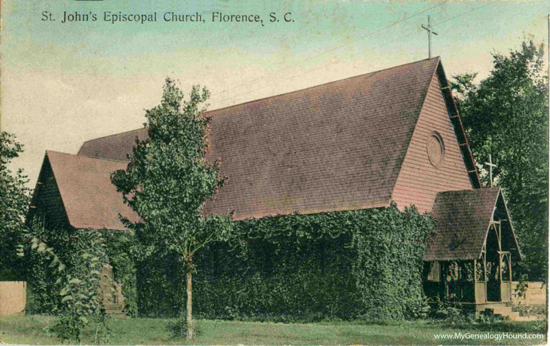 Florence, South Carolina, St. John's Episcopal Church, vintage postcard, historic photo