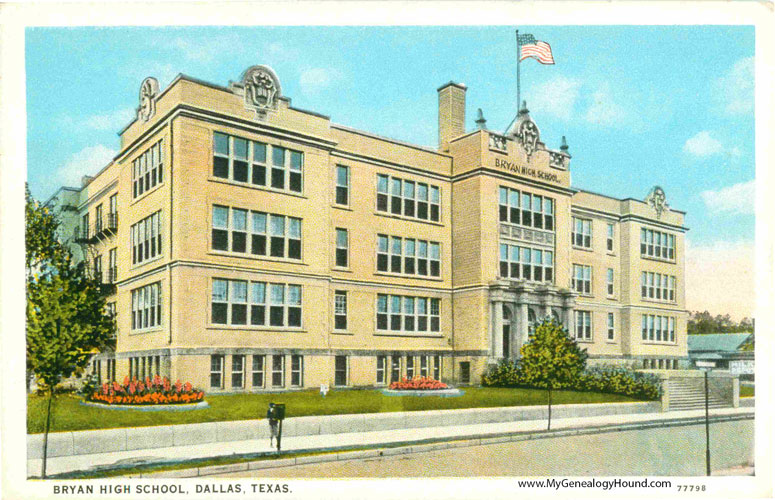 Dallas, Texas, Bryan High School, vintage postcard, historic photo